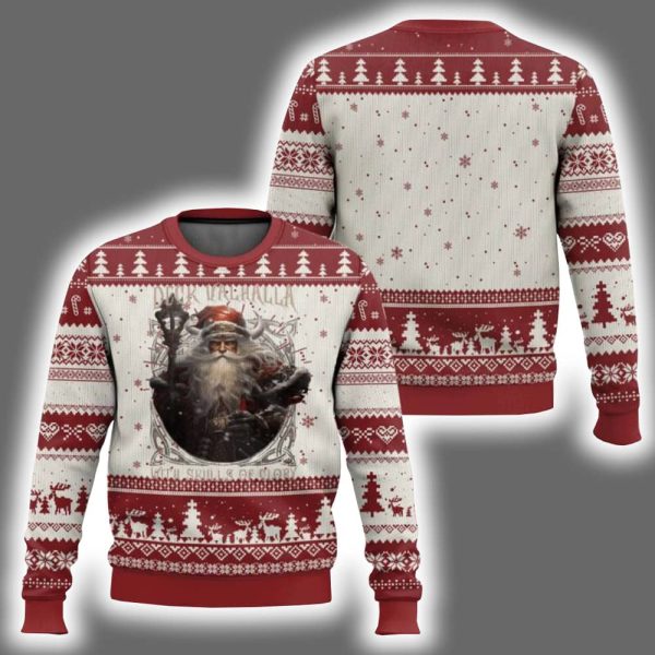 Deck Valhalla With Skulls Of Glory Santa Yule Ugly Christmas Sweater