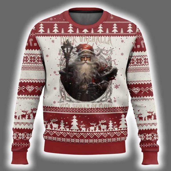 Deck Valhalla With Skulls Of Glory Santa Yule Ugly Christmas Sweater 2
