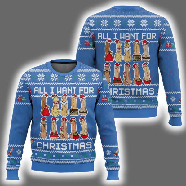 Dick Santa Hat All I Want For Christmas Ugly Christmas Sweater