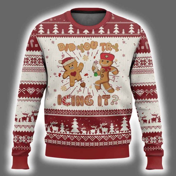 Did You Try Icing It Gingerbread Man Nurse Ugly Christmas Sweater 2