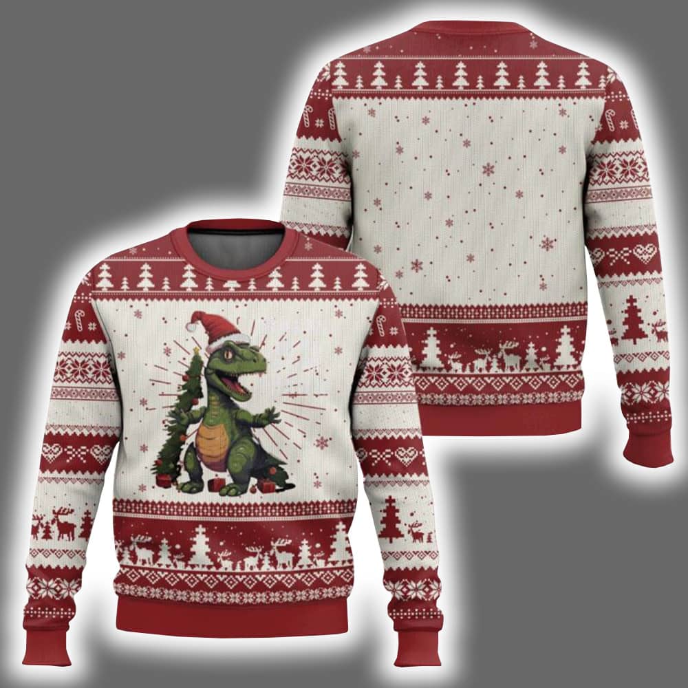 Dinosaur Xmas Tree Santa Rex Lover Ugly Christmas Sweater Dinosaur Xmas Tree Santa Rex Lover Ugly Christmas Sweater
