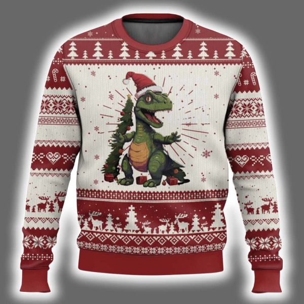 Dinosaur Xmas Tree Santa Rex Lover Ugly Christmas Sweater 2