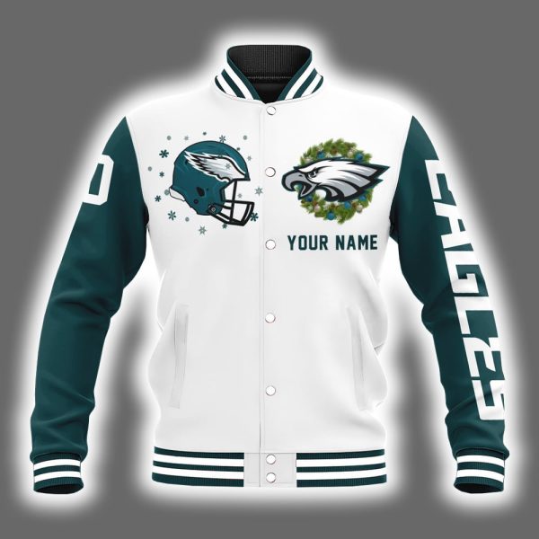 Eagles Christmas Personalized Baseball Jacket 2