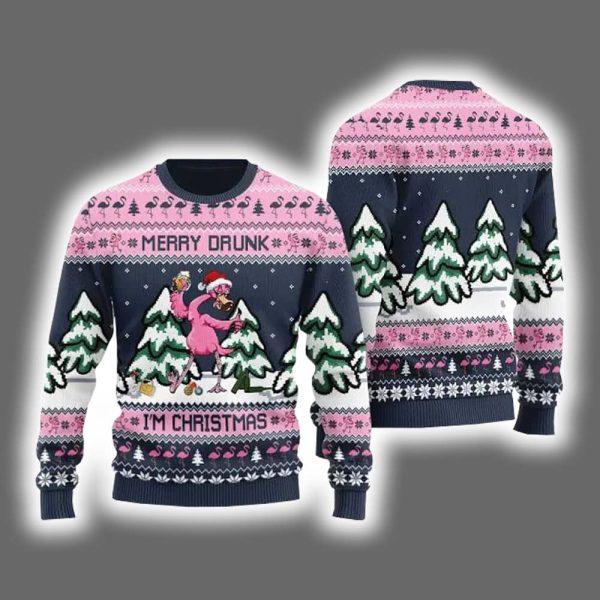 Flamingo Merry Drunk I'm Christmas Ugly Sweater