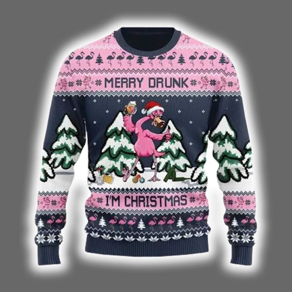Flamingo Merry Drunk Im Christmas Ugly Sweater 2