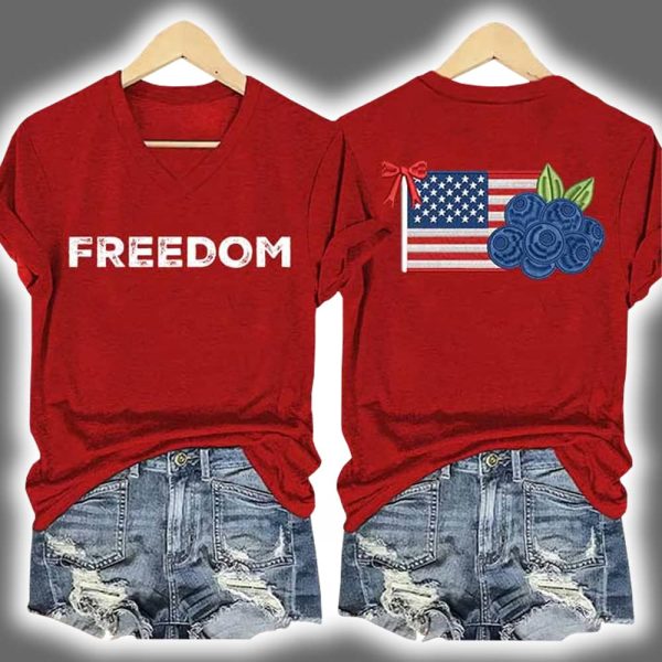 Freedom Charlie Kirk Blueberries American Flag Two-Sided Shirt