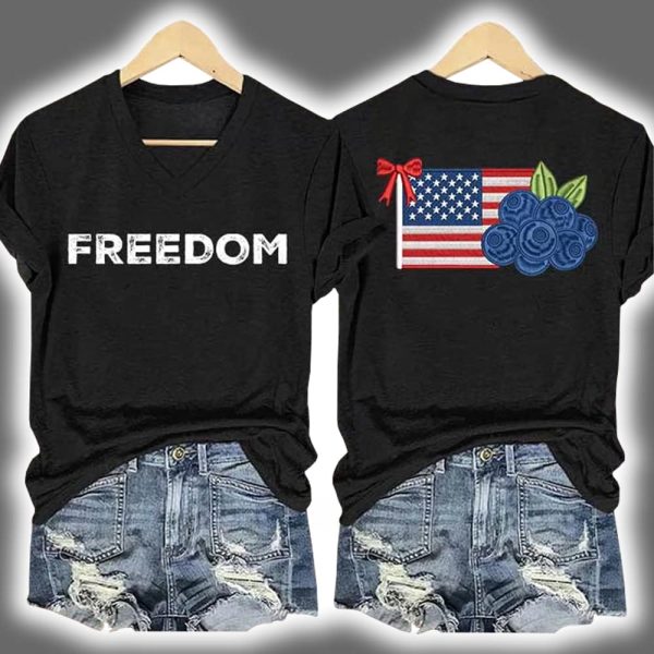 Freedom Charlie Kirk Blueberries American Flag Two Sided Shirt 3