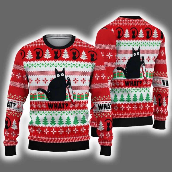 Funny Black Cat What Ugly Christmas Sweater