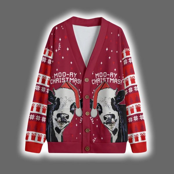Funny Cow Moo ry Christmas Cardigan 2