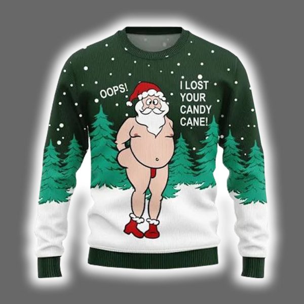 Funny Santa Naughty I Lost Your Candy Cane Ugly Christmas Sweater 2