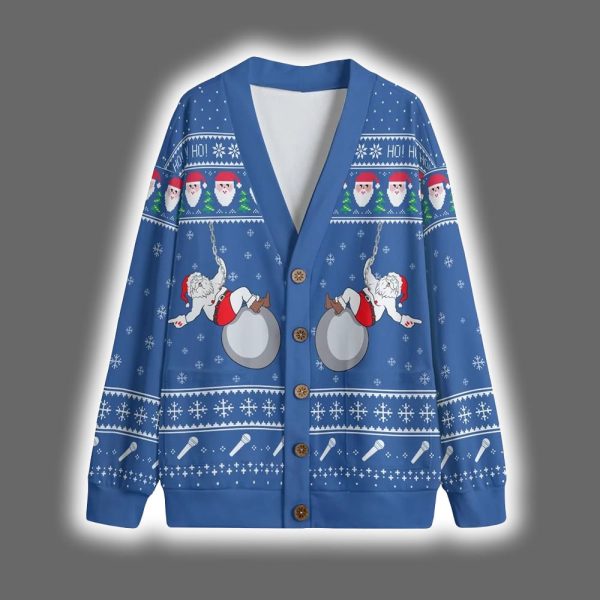 Funny Santa Wrecking Ball Christmas Cardigan