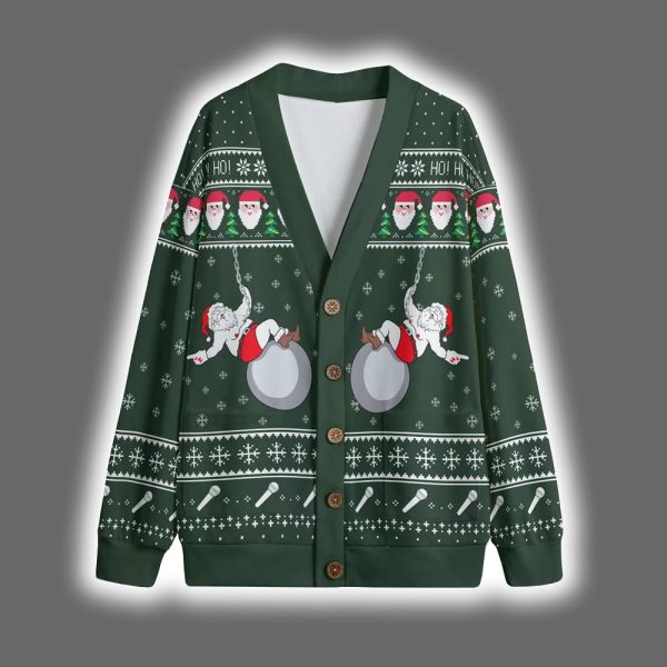 Funny Santa Wrecking Ball Christmas Cardigan 2