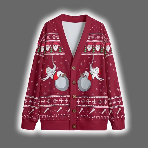 Funny Santa Wrecking Ball Christmas Cardigan 3