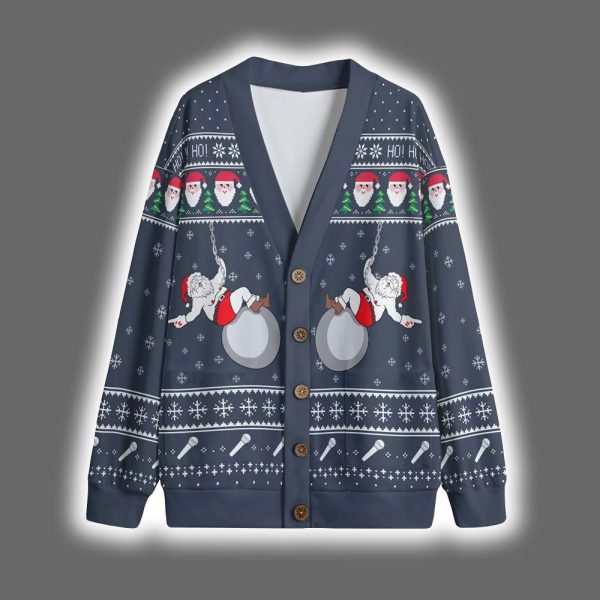 Funny Santa Wrecking Ball Christmas Cardigan 4