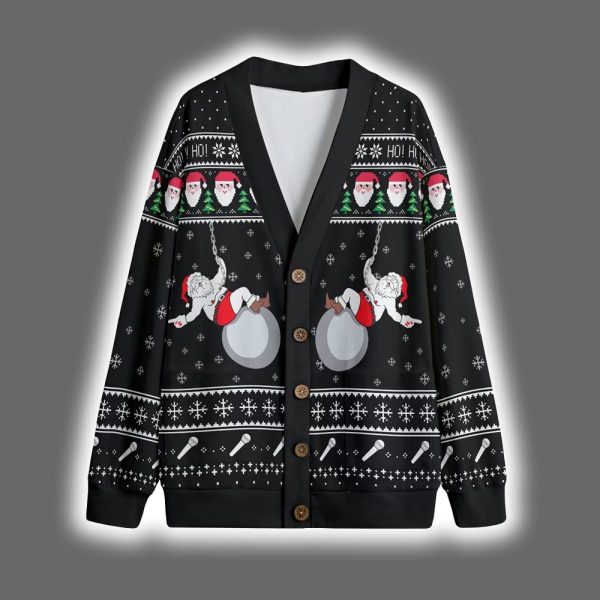 Funny Santa Wrecking Ball Christmas Cardigan 5