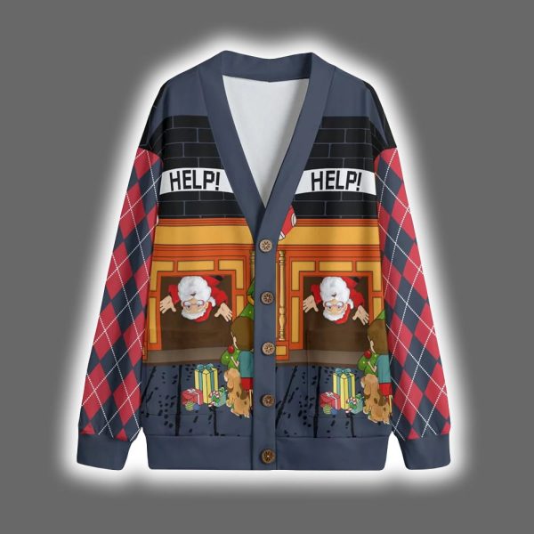 Funny Stuck Santa Christmas Cardigan 2