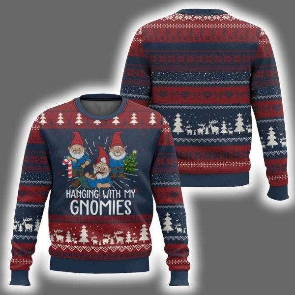 Funny Xmas Garden Hanging With My Gnomies Ugly Christmas Sweater
