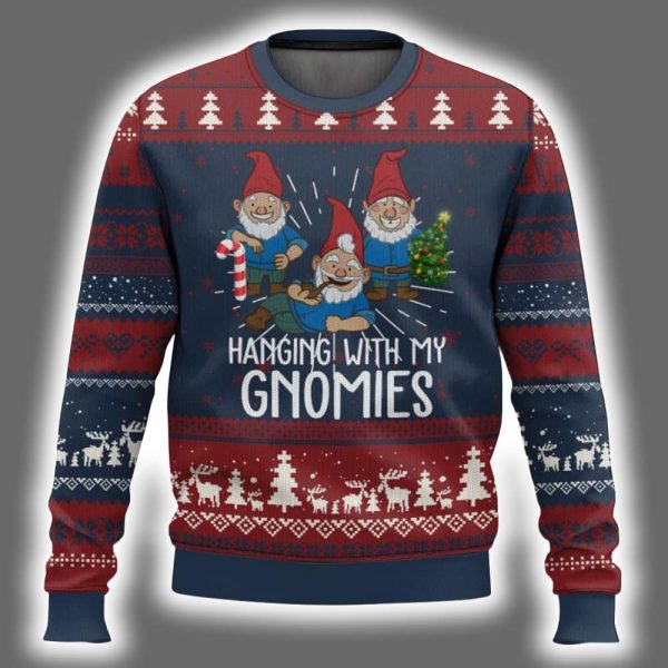 Funny Xmas Garden Hanging With My Gnomies Ugly Christmas Sweater 2