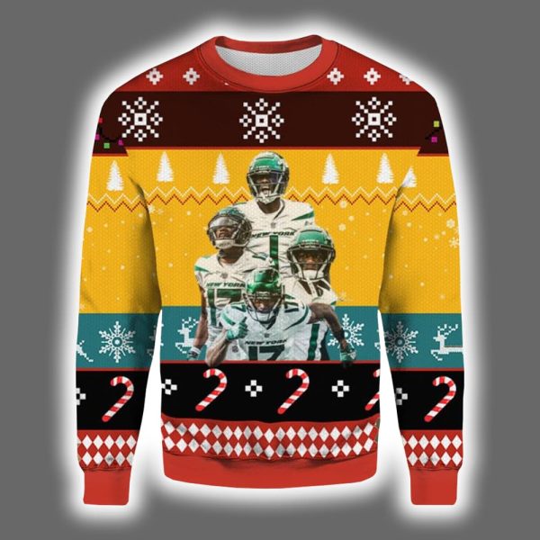 Garrett Wilson And Sauce Gardner Jets Ugly Christmas Sweater