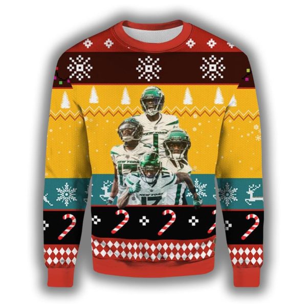 Garrett Wilson And Sauce Gardner Jets Ugly Christmas Sweater 2