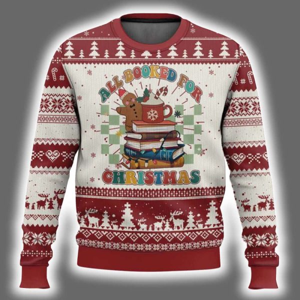 Gingerbread Man All Booked For Xmas Ugly Christmas Sweater 2