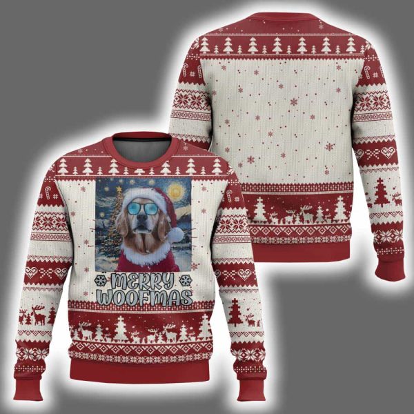 Golden Retriever Merry Woofmas Christmas Starry Night Ugly Christmas Sweater