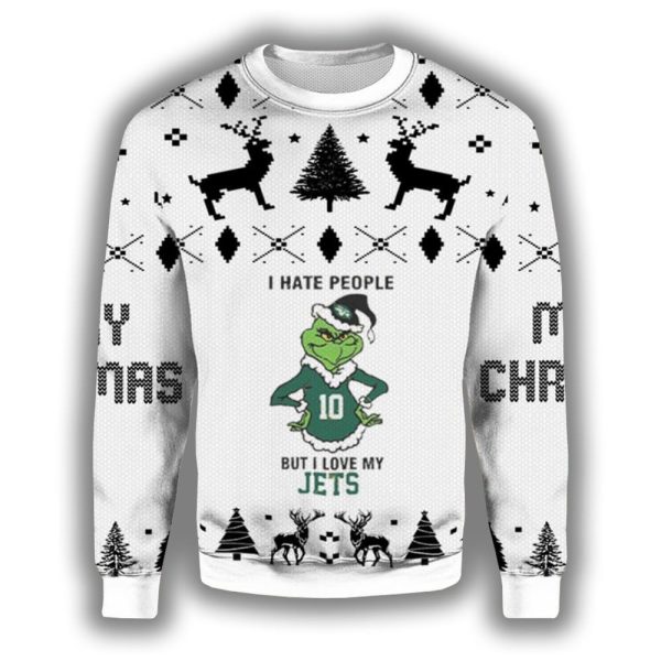 Grnch I Hate People But I Love My Jets Ugly Christmas Sweater 2