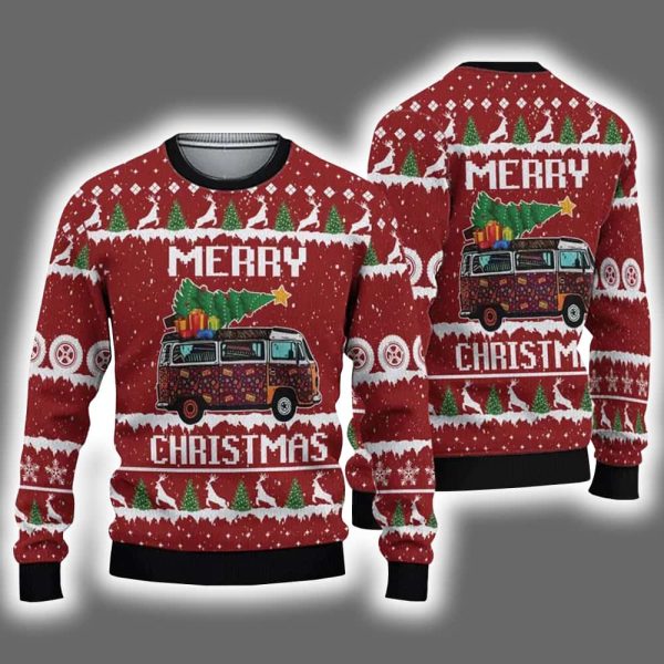 Hippie Car Merry Christmas Ugly Christmas Sweater