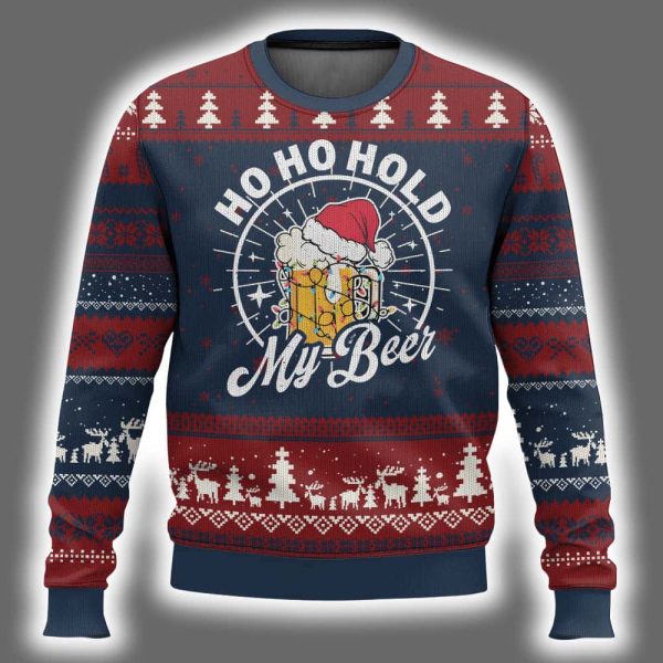 Ho Ho Hold My Beer Vintage Mug Santa Hat Ugly Christmas Sweater 2