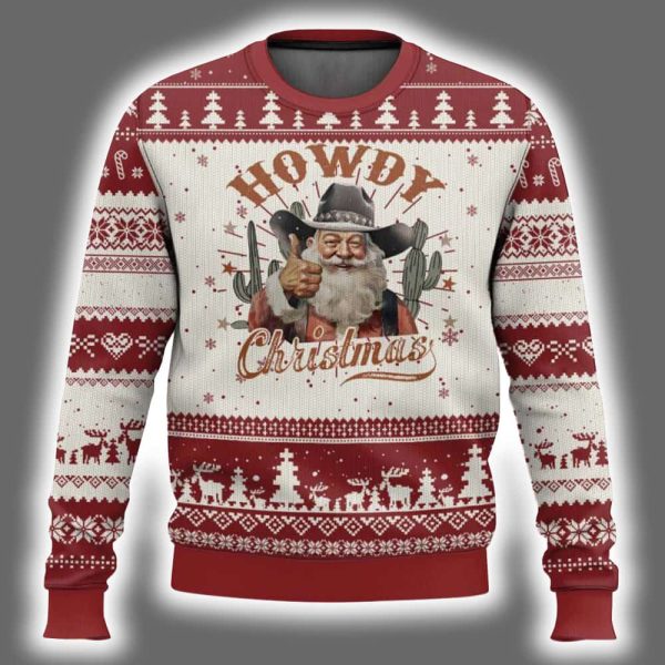 Howdy Christmas Retro Cowboy Santa Country Ugly Christmas Sweater 2