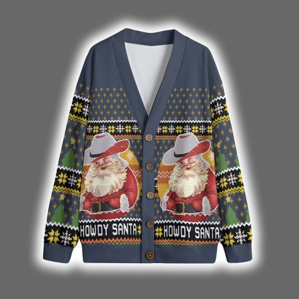 Howdy Santa Retro Ugly Christmas Cardigan 2