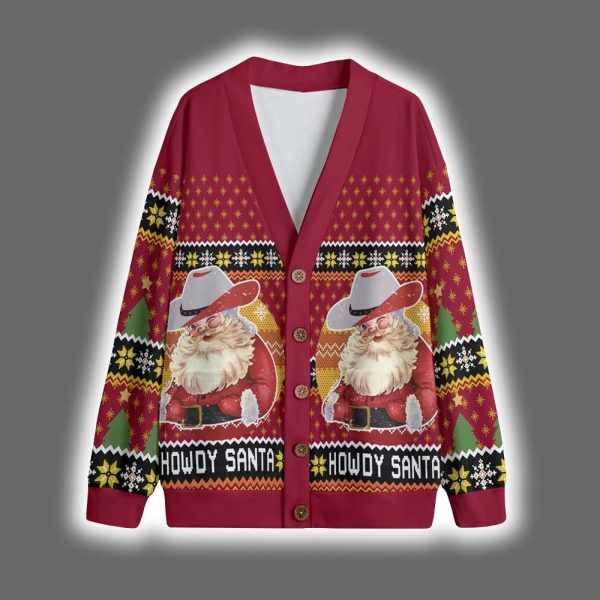 Howdy Santa Retro Ugly Christmas Cardigan 4