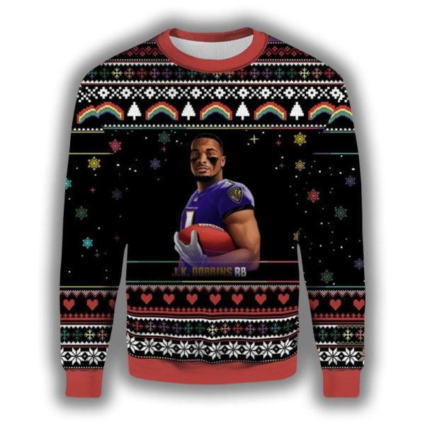 JK Dobbins Ravens Ugly Christmas Sweater 2