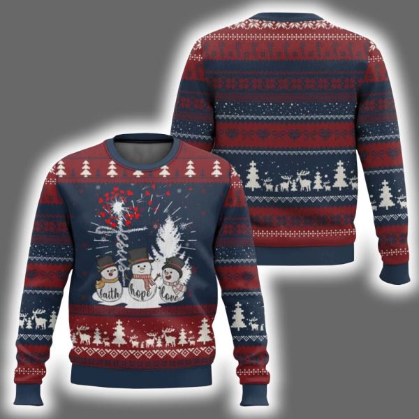 Jesus Christian Faith Hope Love Snowman Ugly Christmas Sweater