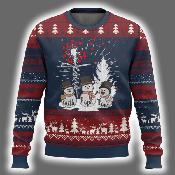 Jesus Christian Faith Hope Love Snowman Ugly Christmas Sweater 2