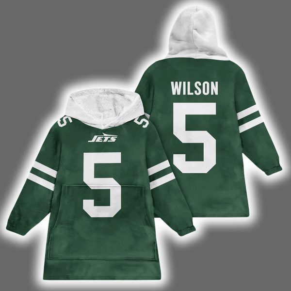 Jets Garrett Wilson 5 Football Unisex Blanket Hoodie