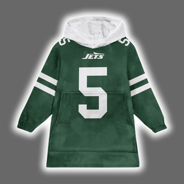 Jets Garrett Wilson 5 Football Unisex Blanket Hoodie 2