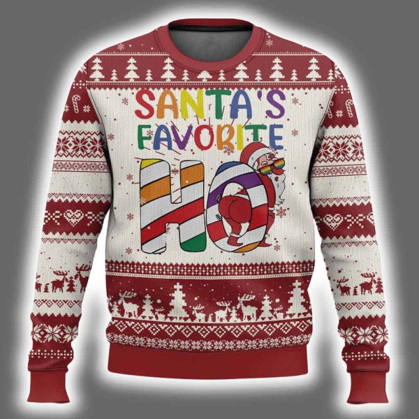 LGBT Santas Favorite Ho Rainbow Ugly Christmas Sweater 2