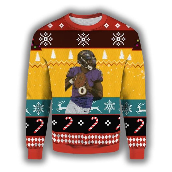 Lamar Jackson 8 Pro Bowler Ugly Christmas Sweater 2