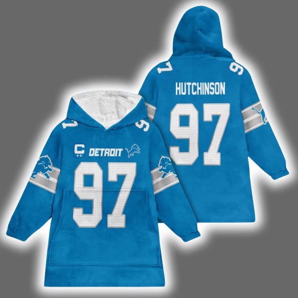 Lions Aidan Hutchinson 97 Football Blanket Hoodie