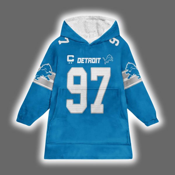 Lions Aidan Hutchinson 97 Football Blanket Hoodie 2