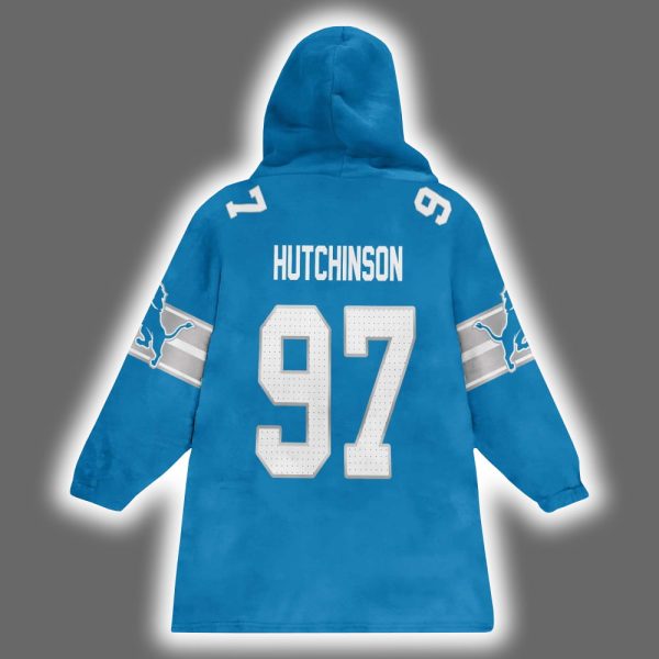 Lions Aidan Hutchinson 97 Football Blanket Hoodie 3