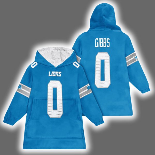 Lions Jahmyr Gibbs 0 Football Unisex Blanket Hoodie