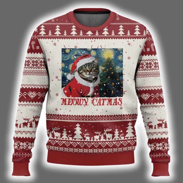 Meowy Catmas Starry Night Christmas Tree Ugly Christmas Sweater 2