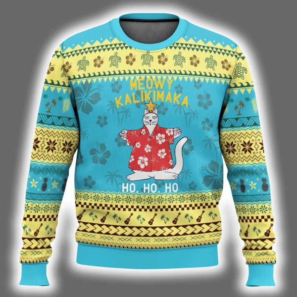 Meowy Kalikimaka Hawaiian Cat Ho Ho Ho Ugly Christmas Sweater 2