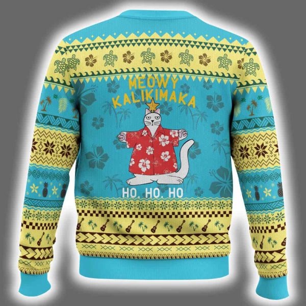 Meowy Kalikimaka Hawaiian Cat Ho Ho Ho Ugly Christmas Sweater 3