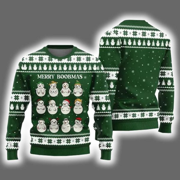 Merry Boobmas Snowman Ugly Christmas Sweater