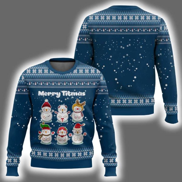 Merry Titmas Naughty Snowman Funny Ugly Christmas Sweater