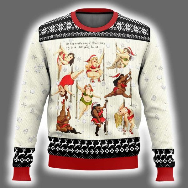 Nine Ladies Dancing Sexy Christmas Funny Ugly Christmas Sweater 2