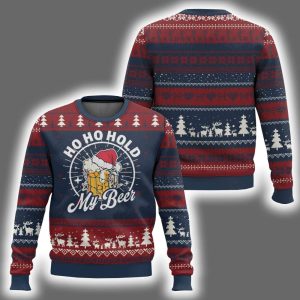 Ho Ho Hold My Beer Vintage Mug Santa Hat Ugly Christmas Sweater